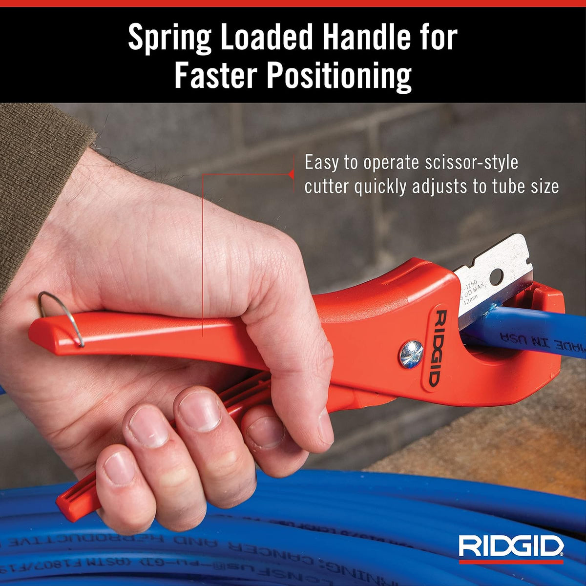 RIDGID - Cortador PC-1250, Mangos de Tijera, Para Tuberías y Tubos Plásticos, Cuchillas Reversibles, Rojo