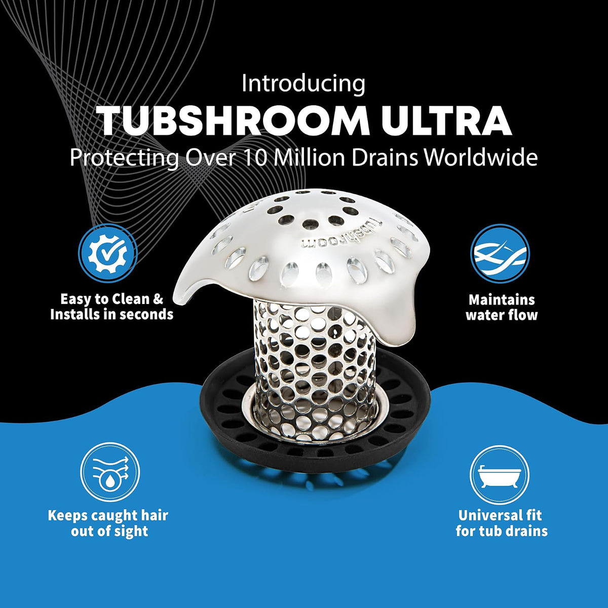 TubShroom - Protector de Drenaje para Tina de Acero Inoxidable, captador de Pelo, Trampa