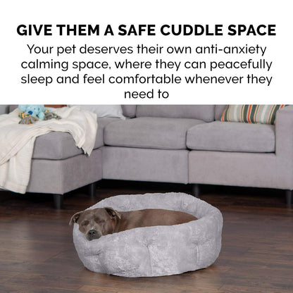 Furhaven 20" Round Small Dog Bed Hi Lo Self-Warming Luxury Plush Faux Fur Cuddler, Washable - Gray, Small