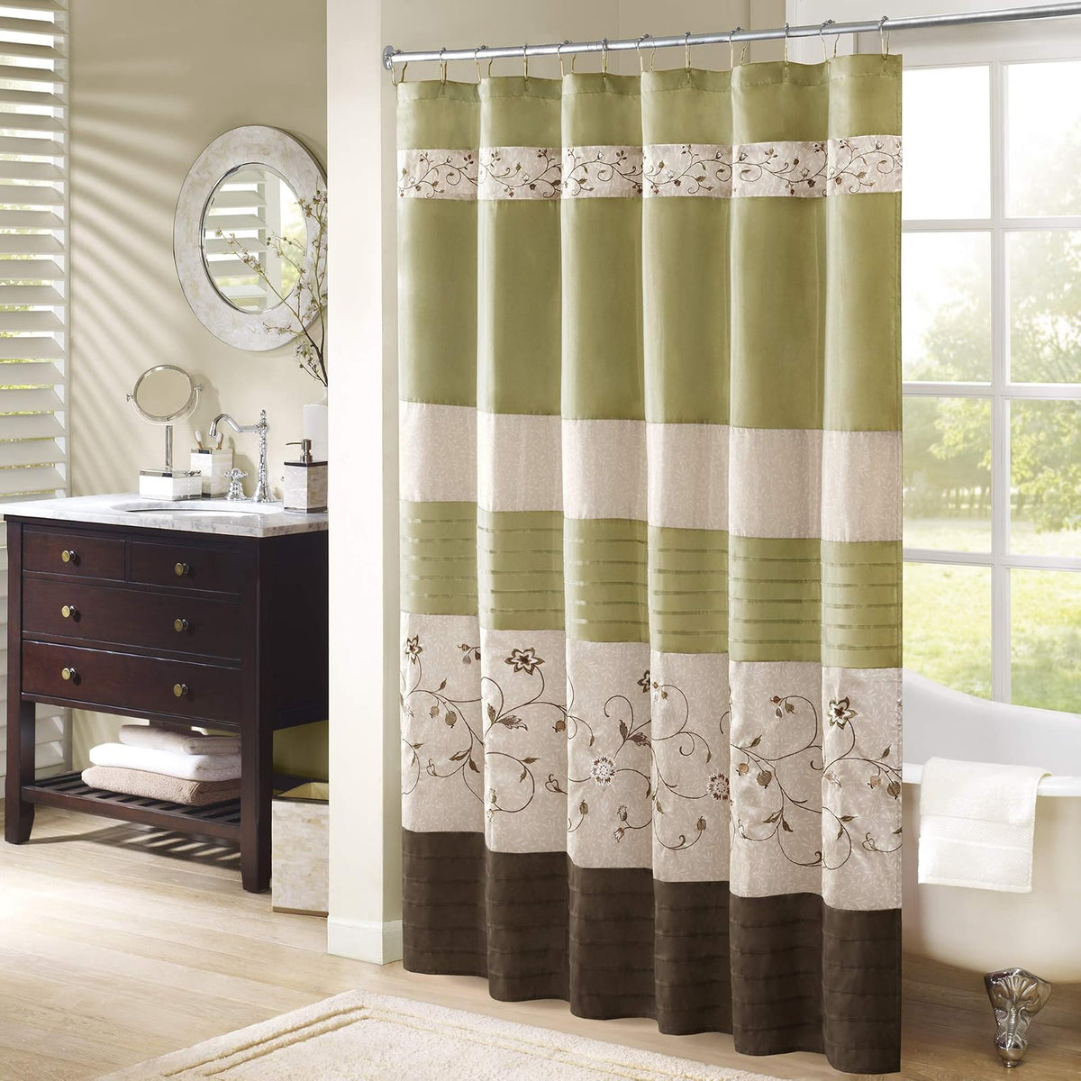 Madison Park MP70-1918 Shower Curtain, Green - 72An x 182.9Al cm (1 Paneles) - Verde