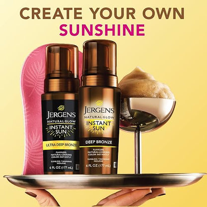 Jergens - Espuma bronceadora natural Glow Instant Sun sin sol, oscura, 6 onzas líquidas