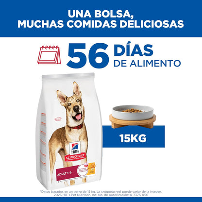Hill's Science Diet Croquetas para Perro Adulto Sabor Pollo 15Kg | Croquetas Hill's para perro, pollo real, digestión saludable, sistema inmunológico fuerte, omega-6 y vitamina E