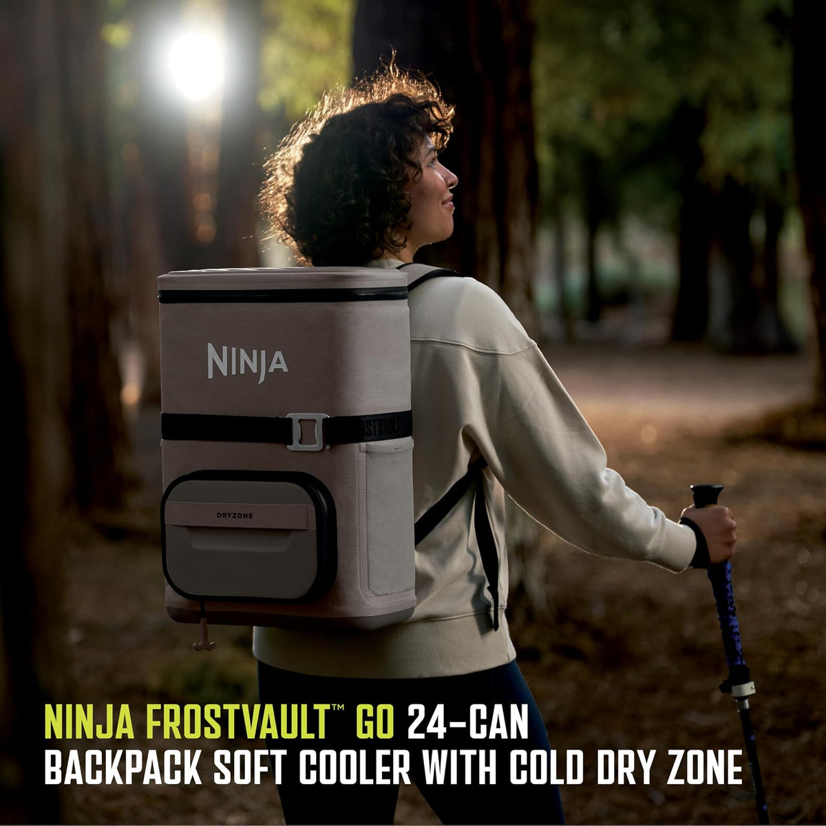 Ninja | Enfriador de mochila | FrostVault Go Can Soft Cooler | cierre a prueba de fugas con abrelatas integrado, 2 paquetes de hielo y cajón de almacenamiento en seco | para senderismo, camping y más