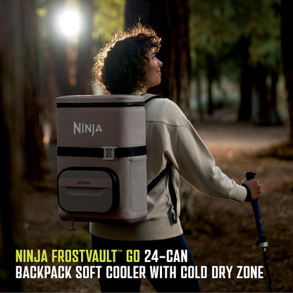 Ninja | Enfriador de mochila | FrostVault Go Can Soft Cooler | cierre a prueba de fugas con abrelatas integrado, 2 paquetes de hielo y cajón de almacenamiento en seco | para senderismo, camping y más