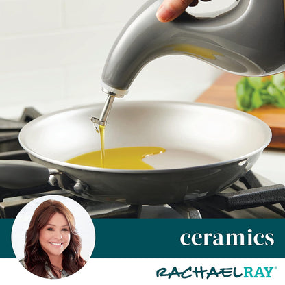 Rachael Ray 48465 - Botella dispensadora de aceite y vinagre de cerámica con boquilla, 24 onzas, color gris oscuro