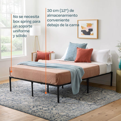 Linenspa - Base de Cama Metálica Reforzada Queen - Estructura de Acero con Láminas Metálicas - Almacenamiento Bajo Cama - Fácil de Armar Herramienta Incluida - Ideal para Cualquier Recámara