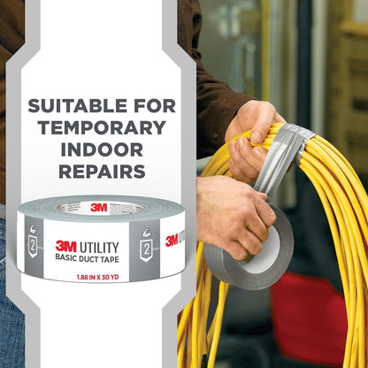 3M Basic - Cinta Adhesiva Plateada para Reparaciones temporales, Uso en Interiores, 1.88 Pulgadas x 55 Yardas, 3 Rollos