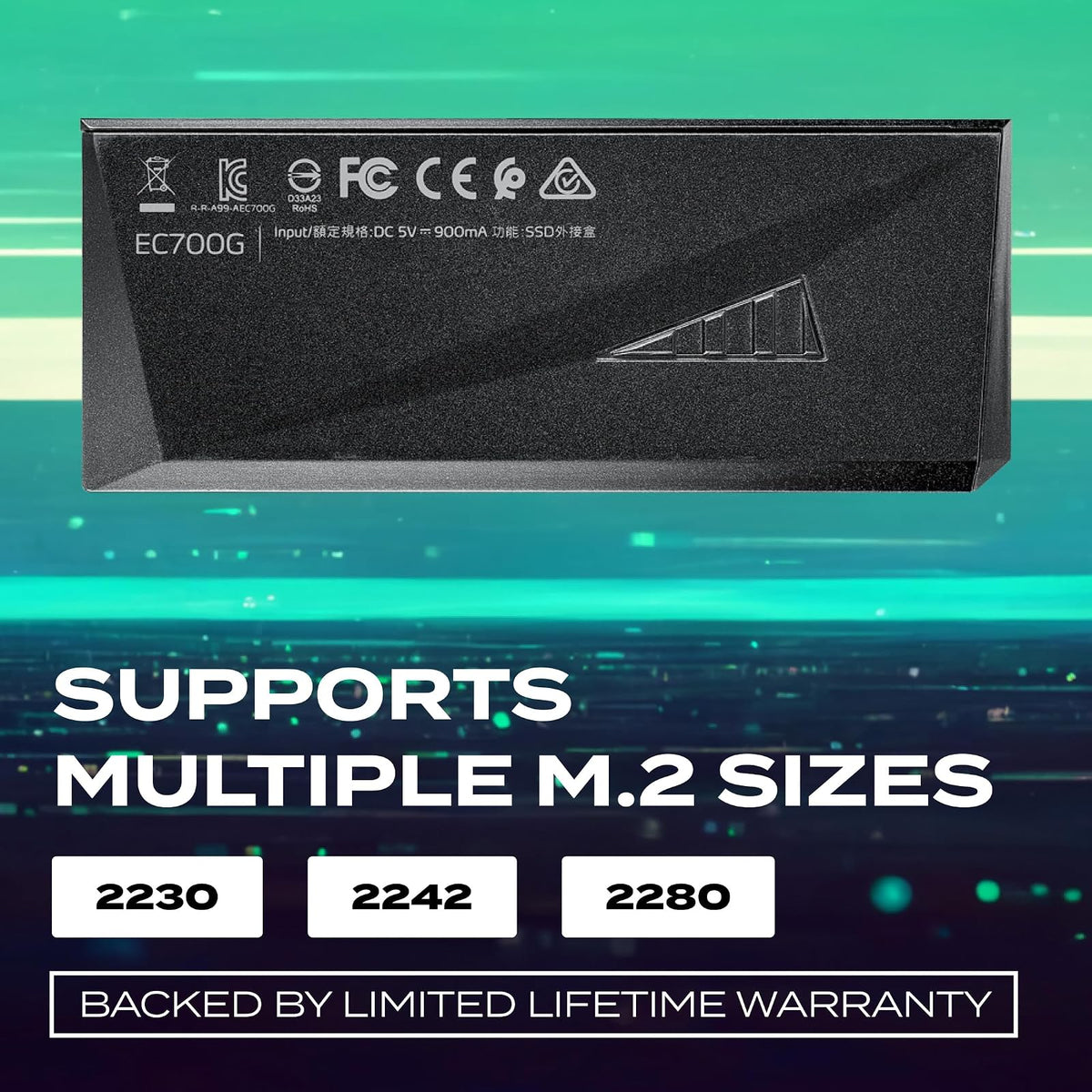 ADATA EC700G - Adaptador de Caja Externa portátil de Aluminio USB 3 Gen 2 Type-C M.2 2280/2242/2230 PCIe/NVMe/SATA SSD SSD con diseño sin Herramientas (AEC700GU32G2-CGY)