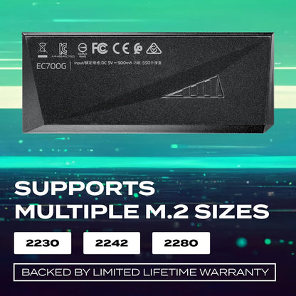 ADATA EC700G - Adaptador de Caja Externa portátil de Aluminio USB 3 Gen 2 Type-C M.2 2280/2242/2230 PCIe/NVMe/SATA SSD SSD con diseño sin Herramientas (AEC700GU32G2-CGY)