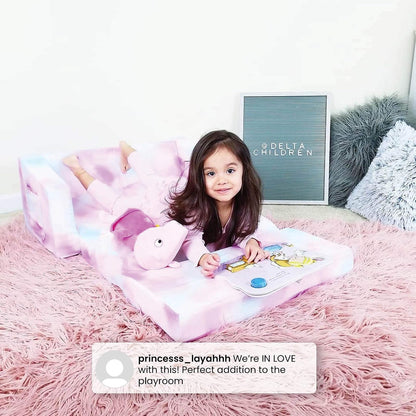 Delta Children Cozee 2 en 1 - Sofá convertible extra ancho para tumbona, cómodo y abierto para niños, camuflaje azul