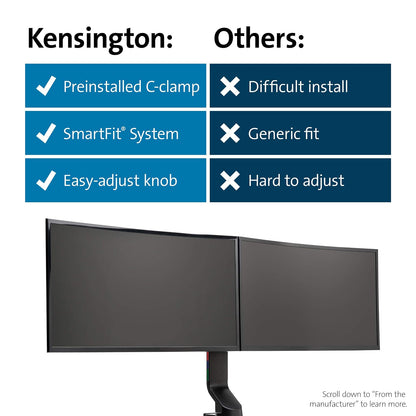 Kensington Brazo de Monitor Dual SmartFit para Ahorro de Espacio (K55513WW)
