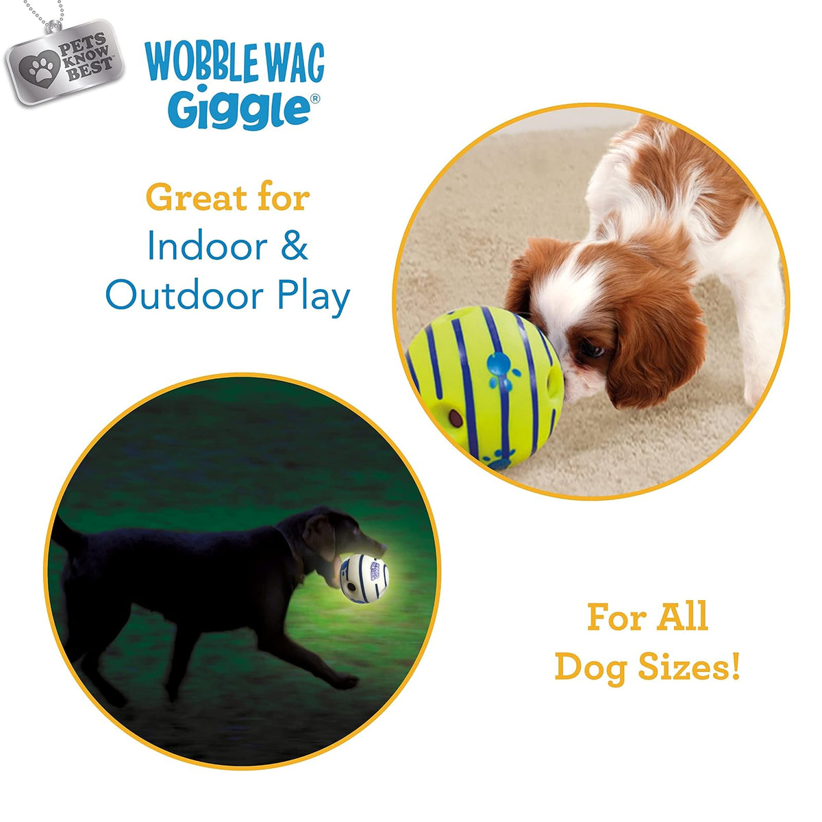Wobble Wag Giggle Ball Paquete de 2 Juguetes interactivos para Perros, Divertidos Sonidos de risita Cuando se enrollan o se sacuden, Las Mascotas Saben Mejor: 1 Original y 1 Bola Que Brilla en la