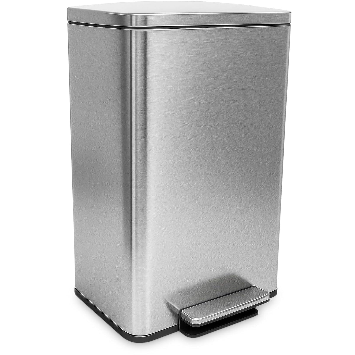 SIMPLI-MAGIC - Bote de basura de 50 litros y 13.2 galones de cierre suave, resistente a las manchas con pedal y filtro integrado, acero inoxidable, acabado elegante