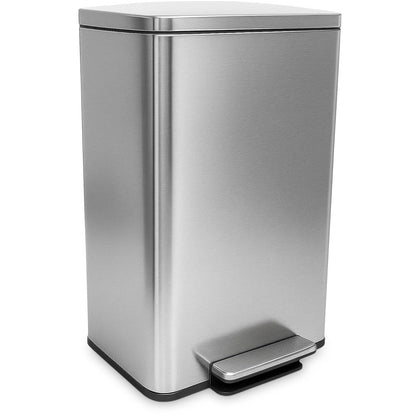 SIMPLI-MAGIC - Bote de basura de 50 litros y 13.2 galones de cierre suave, resistente a las manchas con pedal y filtro integrado, acero inoxidable, acabado elegante