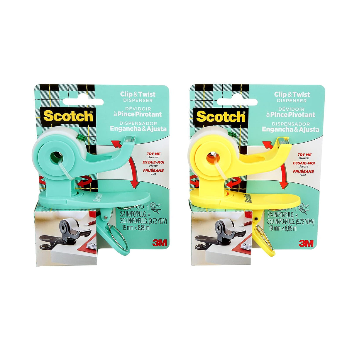 SCOTCH 3M Despachador con Clip y Cinta Adhesiva Mágica 1 Pieza | Incluye cinta mágica invisible, Clip ajustable para cuadernos y escritorios, Compacto y portátil, Diseño resistente