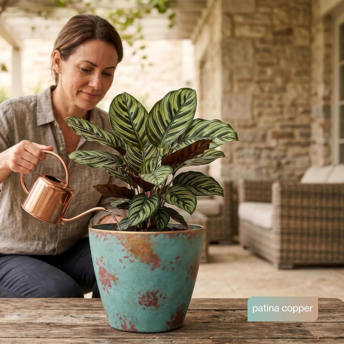 GROWSCAPE - Maceta de Resina Vogue con Acabado de cerámica, 20 cm de Cobre | Macetas con acabado pintado a mano, maceta ligera para interiores y exteriores, resistente a los rayos UV