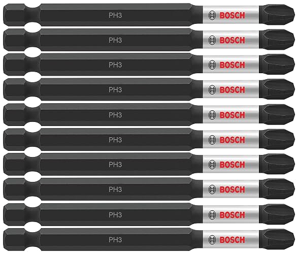 BOSCH ITPH335B - Paquete de 10 piezas de 3 1/2” Phillips #3 - Puntas de impacto para atornillar con alta resistencia