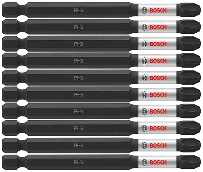 BOSCH ITPH335B - Paquete de 10 piezas de 3 1/2” Phillips #3 - Puntas de impacto para atornillar con alta resistencia