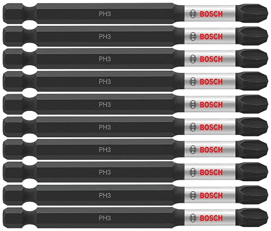 BOSCH ITPH335B - Paquete de 10 piezas de 3 1/2” Phillips #3 - Puntas de impacto para atornillar con alta resistencia