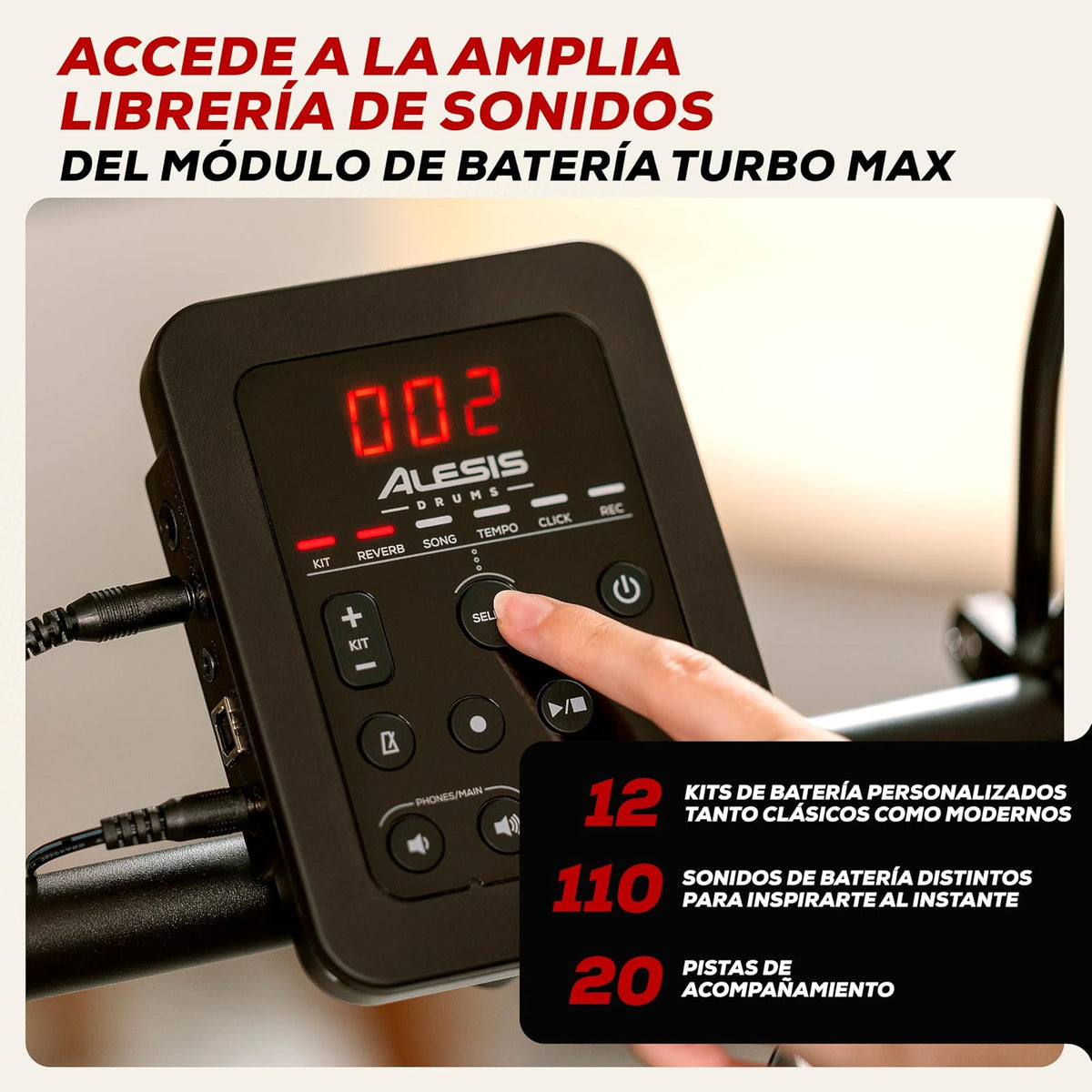 Alesis Turbo Max Batería Electrónica | Compacta, Plegable, Pads de Malla Silenciosos, Toms de 8", Platillos de 8", Bluetooth, Banqueta, Audífonos, Baquetas