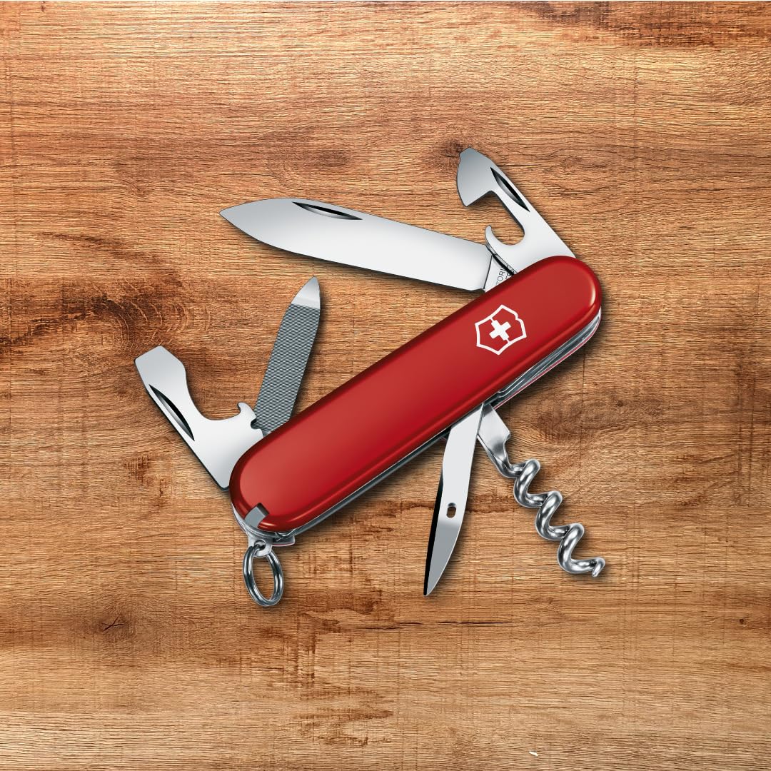 Victorinox Sportsman Tipo Oficial, Color Rojo, 13 Usos | Cuchillo suizo del ejército | cuchillo suizo victorinox | cuchillo suizo del ejército pequeño | cuchillo de bolsillo suizo |