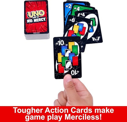 UNO Juego de Cartas No Mercy Empaque Metálico con Nuevas Reglas de Desafío y Cartas Extremas Mattel Games para niños de 7 años en adelante