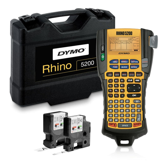 DYMO Etiquetadora Industrial con Estuche de Transporte Rhino 5200, Incluye 2 Rollos de Etiquetas de Vinilo industriales