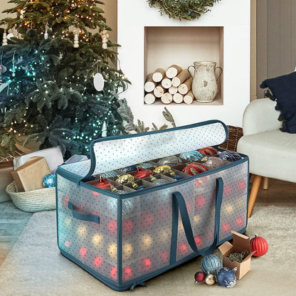 Hearth & Harbor Caja grande de almacenamiento de adornos de Navidad con separadores ajustables, contenedor de almacenamiento de adornos de plástico para 128 adornos o decoraciones navideñas