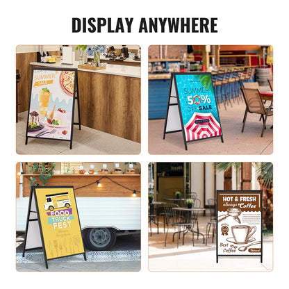 VEOVR Soporte para Carteles en Forma A Expositor Doble Cara 91x61 cm Caballete de Acero para Carteles Plegable y Portátil Tablero Publicitario Impermeable para Bares Restaurantes Exposiciones Exterior
