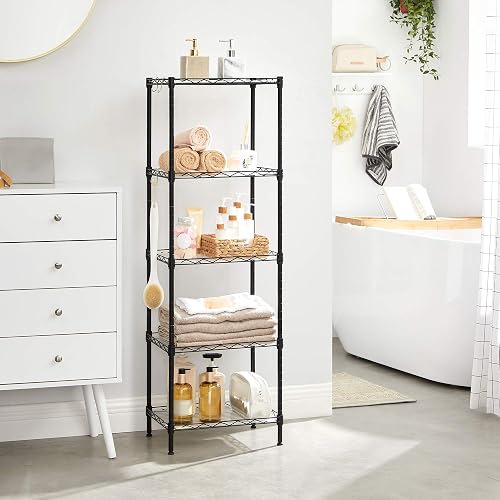 SONGMICS Estantería de Cocina, Estantería de 5 Niveles, 8 Ganchos, 30 x 40 x 121 cm, Metal, Altura Ajustable, Negro MLGR115B01V1