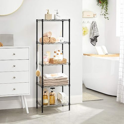 SONGMICS Estantería de Cocina, Estantería de 5 Niveles, 8 Ganchos, 30 x 40 x 121 cm, Metal, Altura Ajustable, Negro MLGR115B01V1