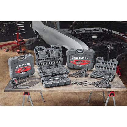 CRAFTSMAN OVERDRIVE Juego de herramientas mecánicas cromadas color pavonado de 121 piezas, estándar SAE/juego de dados métricos, con estuche rígido (CMMT99121L)