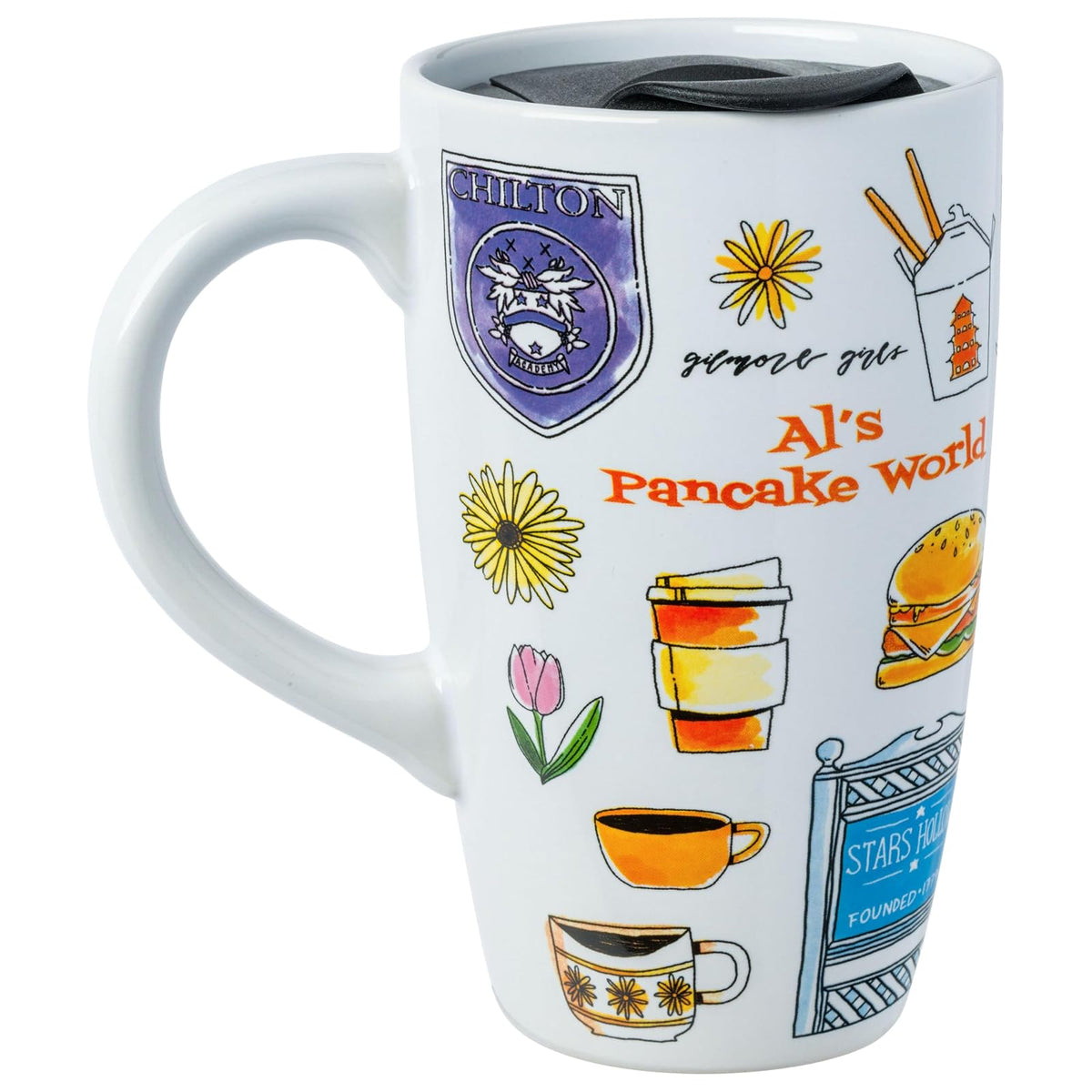 Silver Buffalo Gilmore Girls Stars Hallow Destination - Taza de viaje de cerámica de 16 onzas con tapa