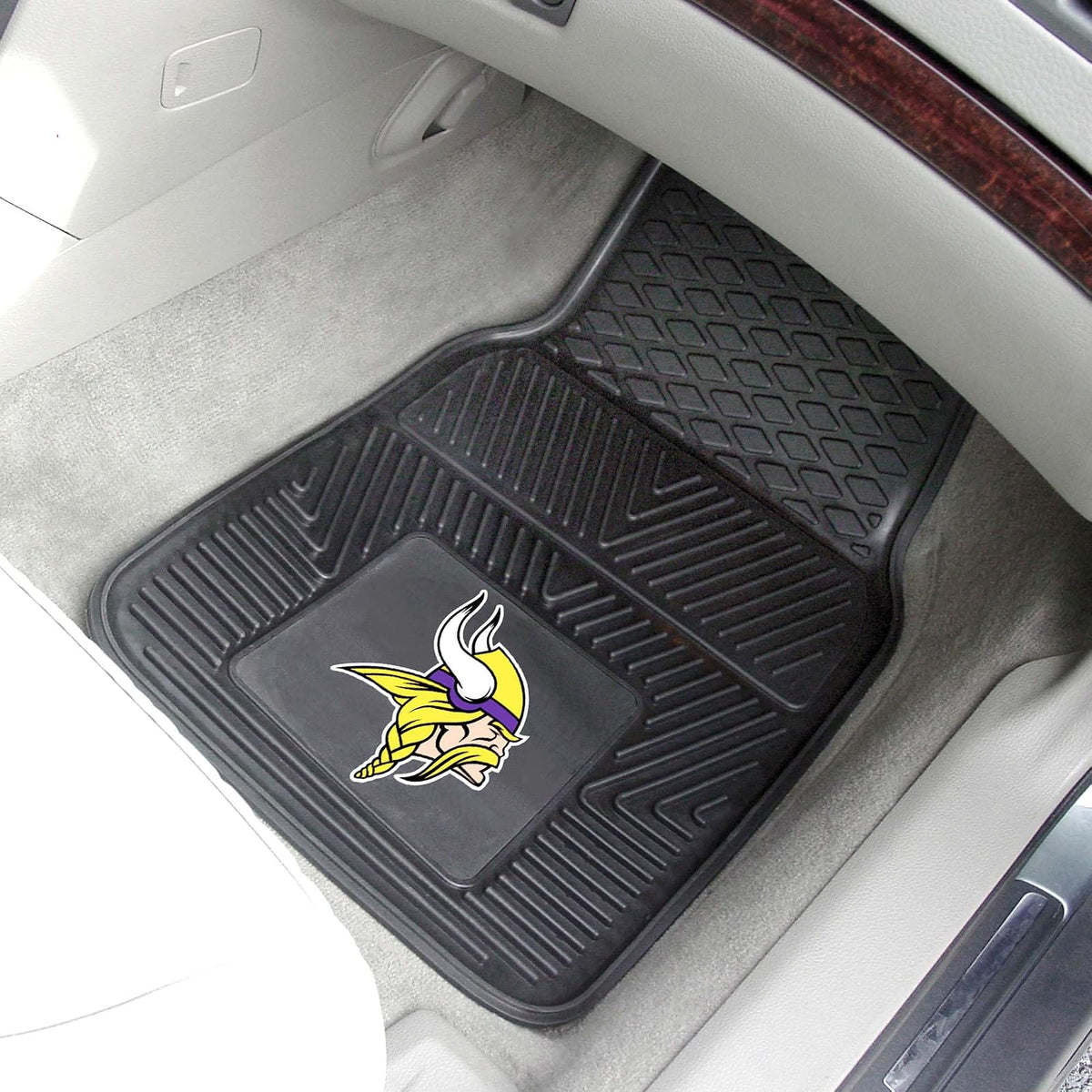 FANMATS 8775 Minnesota Vikings - Juego de 2 Alfombrillas de Vinilo Resistente para Automóvil, protección para Todo Tipo de Clima, Ajuste Universal, diseño de resevorio Profundo, 18 x 27 Pulgadas