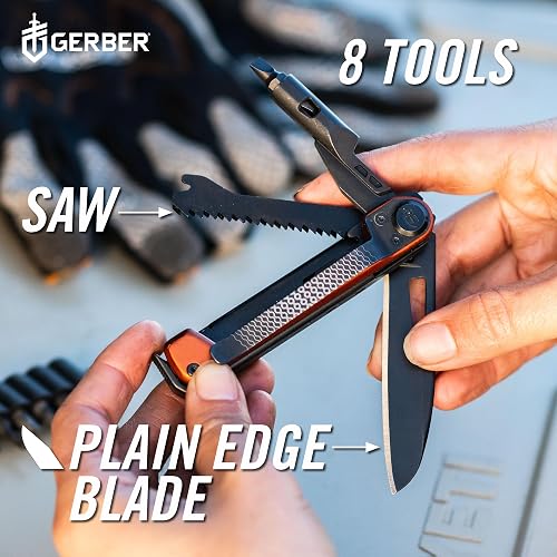 Gerber Armbar Trade Cuchillo de Bolsillo 8 en 1 | Naranja quemado, marco de acero inoxidable, hoja de 2.5 pulgadas, destornillador de 1/4 pulgadas