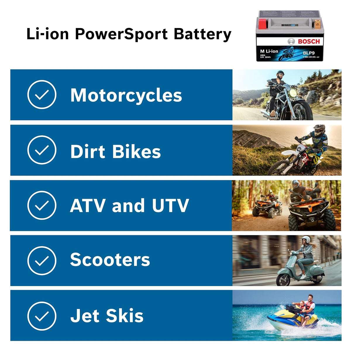 Bosch Batería Deportiva de Litio BLP5S, Grupo 5, 120 CA, 12 V, para Motocicleta, ATV/UTV, Negro