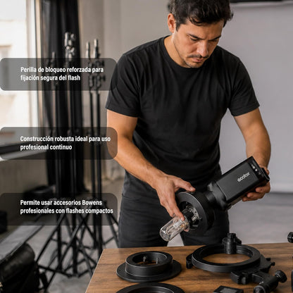 Godox Soporte para Flash S-Type S2 con Montura Bowens, Adaptador Ajustable para Speedlite, Softbox, Reflector, Snoot y Paraguas, Compatible con Flash de Cámara y AD400Pro
