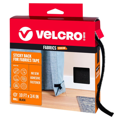 Cinta adhesiva de tela VELCRO para ropa, rollo de 10 pies con calcomanía, tiras cortadas a la longitud, sin coser, resistente al lavado, negro, nailon, adhesivo