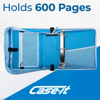 Case-It Mighty Carpeta Escolar con Anillos de 3 Pulgadas | 5 sujetos, 600 hojas, expandible, múltiples bolsillos, cierre, material ripstop