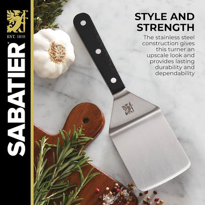 SABATIER - Espátula de acero inoxidable de 9.625 pulgadas para hierro fundido, plancha y parrilla, utensilios de cocina de grado profesional