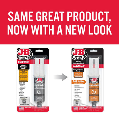 J-B Weld Epoxy KwikWeld de Alta Resistencia, Fraguado en 6 Minutos, Gris Oscuro, Paquete de 2, 25 ml, 50176-2