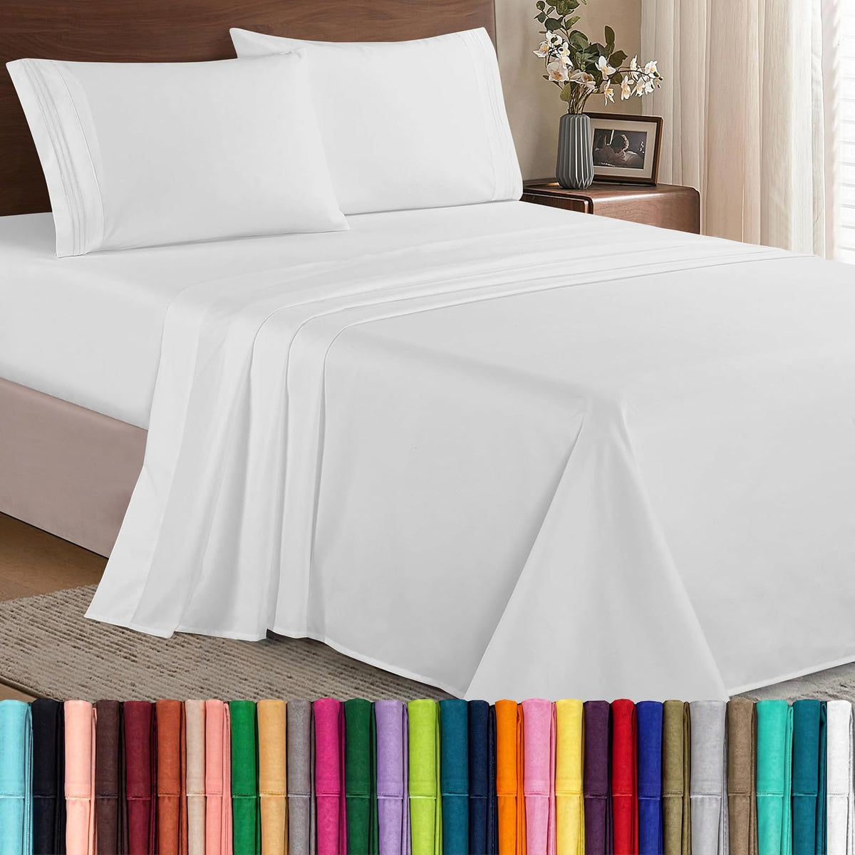 Elegant Comfort Juego de Sábanas de Microfibra Bolsillo Profundo - Twin - Twin XL - Blanco