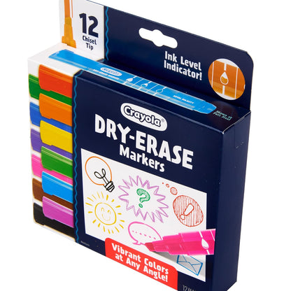 Crayola Take Note - Marcadores de borrado en seco para la escuela (12 quilates), marcadores de pizarrón blanca con punta de cincel, imprescindibles para el aula del profesor, esenciales para el