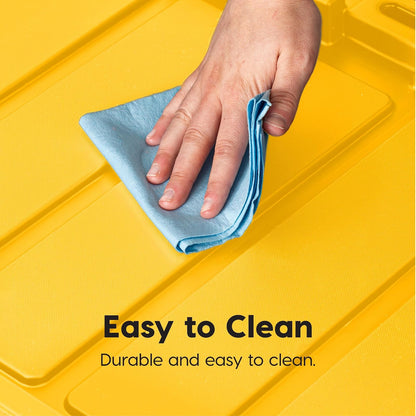 IRIS USA 4 Contenedores Resistentes de 12 Gal con Tapa, Negro/Amarillo | Diseñado para herramientas, ferretería y suministros automotrices. Forma apilable para garajes y talleres.
