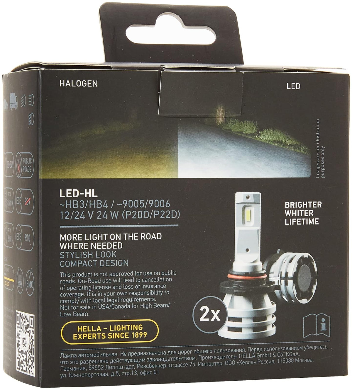 Hella 226971561 Set de 2 Focos LED Retrofit 9005 9006 Luz Blanca de 6500K Plug & Play Ventilador Integrado 12V 24W
