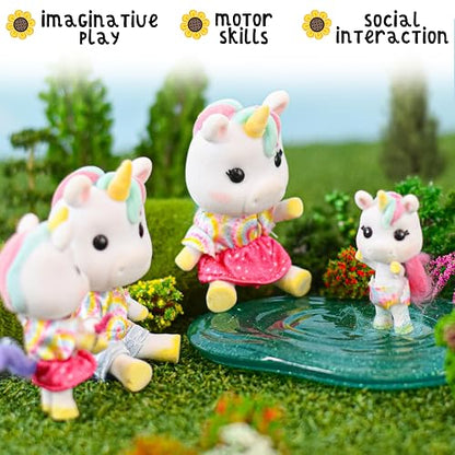Sunny Days Entertainment Honey Bee Acres Rainbow Ridge Daydreamers Unicorn Family - 4 muñecas en Miniatura | Cifras coleccionables de fantasía pequeñas | Juguetes de Juego para niños