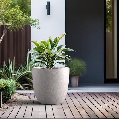 Kante - Maceta Redonda de hormigón de 18 Pulgadas de diámetro, Maceta Grande para Interiores y Exteriores, con Orificio de Drenaje y tapón de Goma para el hogar, Patio, jardín, Gris Claro