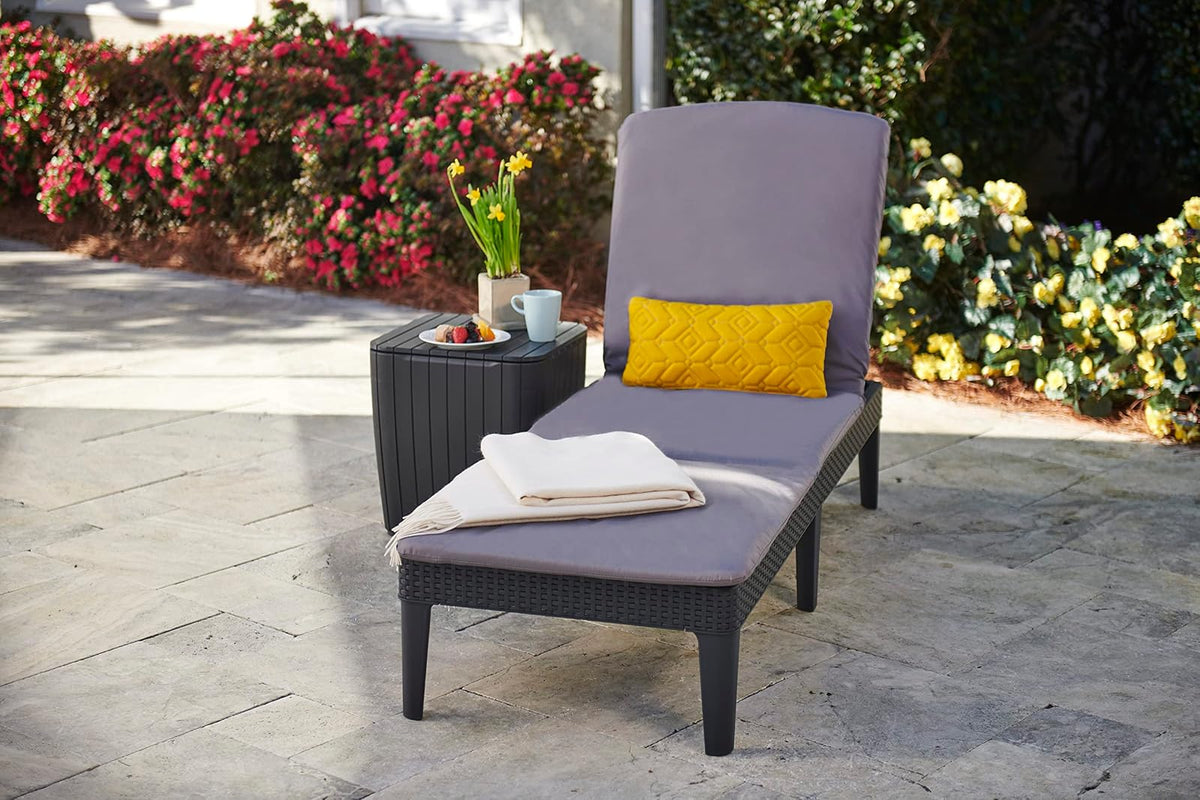 Keter Camastro Jaipur con Cojin, Ratán Sintético, Reclinable, Diseño Ergonómico Y Resistente A La Intemperie, para Jardín, Terraza O Piscina