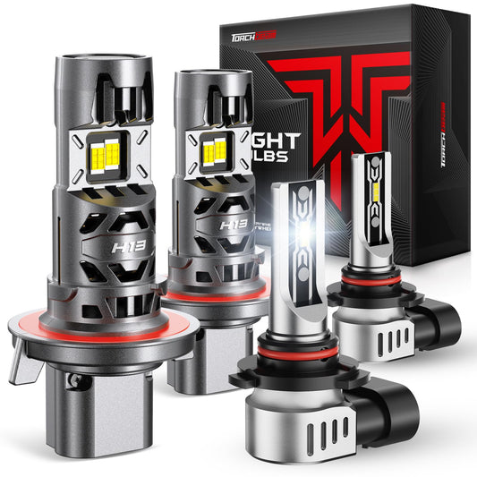 Torchbeam H13/H10 - Bombillas LED combinadas, 75000LM 6500K blanco brillante, 1:1 OEM ajuste con refrigeración dual mejorada, se adapta a Ford F150 2004-2014, F250/F350 2005-2020, Dodge Dakota 2005