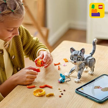 LEGO® Creator 3en1 Gato Juguetón Juguete con Animales, transformable en Figura de Perro o Paloma, Set de construcción, Regalo de cumpleaños para niñas y niños de 8 años o más 31163